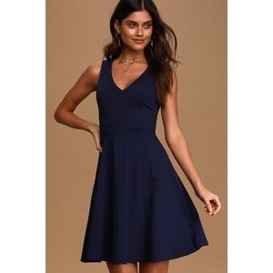 Lulus Bon Appetit Navy Blue  Dress - Size S